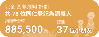 兒童圓夢飛翔計畫：78 位同仁登記為認養人，捐贈 885,500 元，認養 37 位小朋友